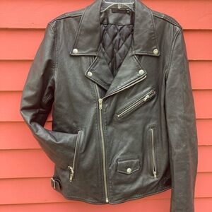 BLK DNM Leather Moto Jacket Size Large Quilted Interior Zipper Great Condition